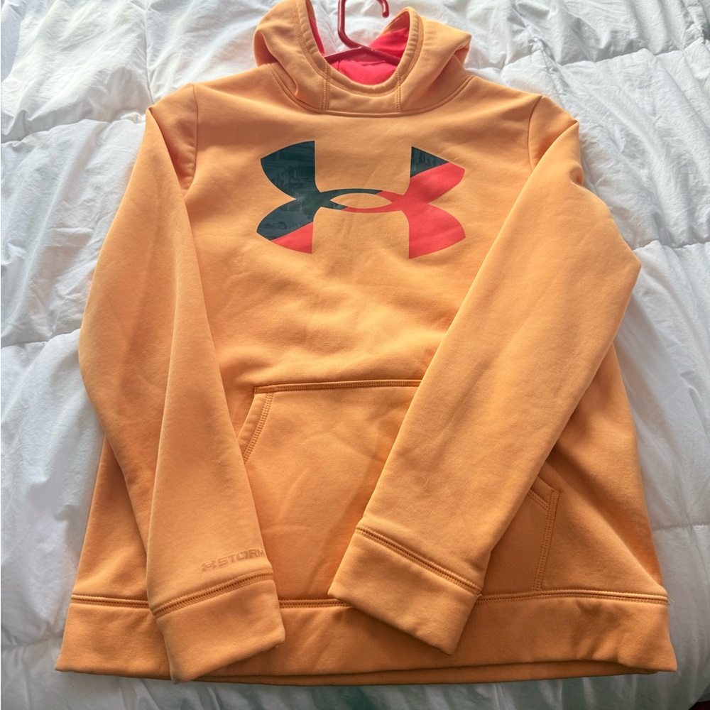 Under Armour Kids Orange Hoodie with Black & Red Logo